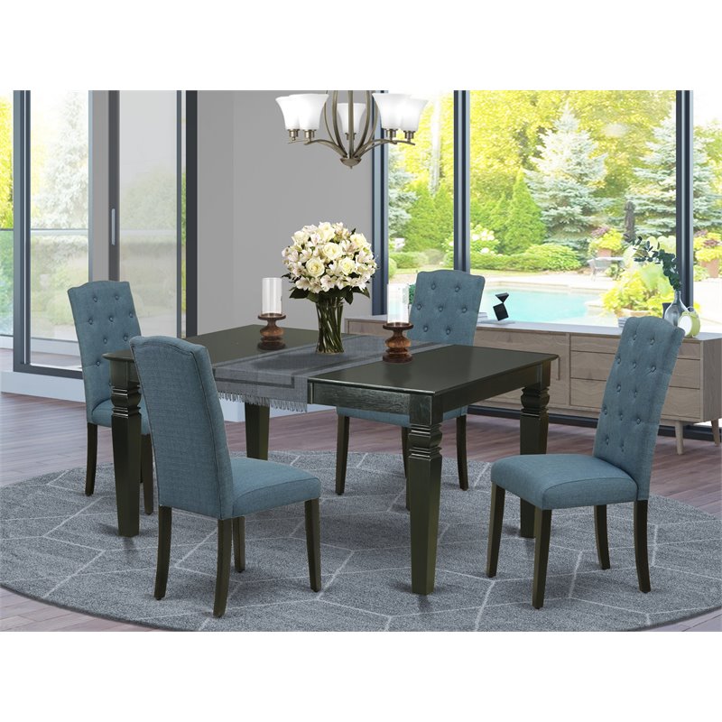 Pemberly Row 5-Piece Rubberwood Dining Set with Blue Upholstered Chairs