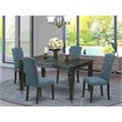 Pemberly Row 5-Piece Rubberwood Dining Set with Blue Upholstered Chairs