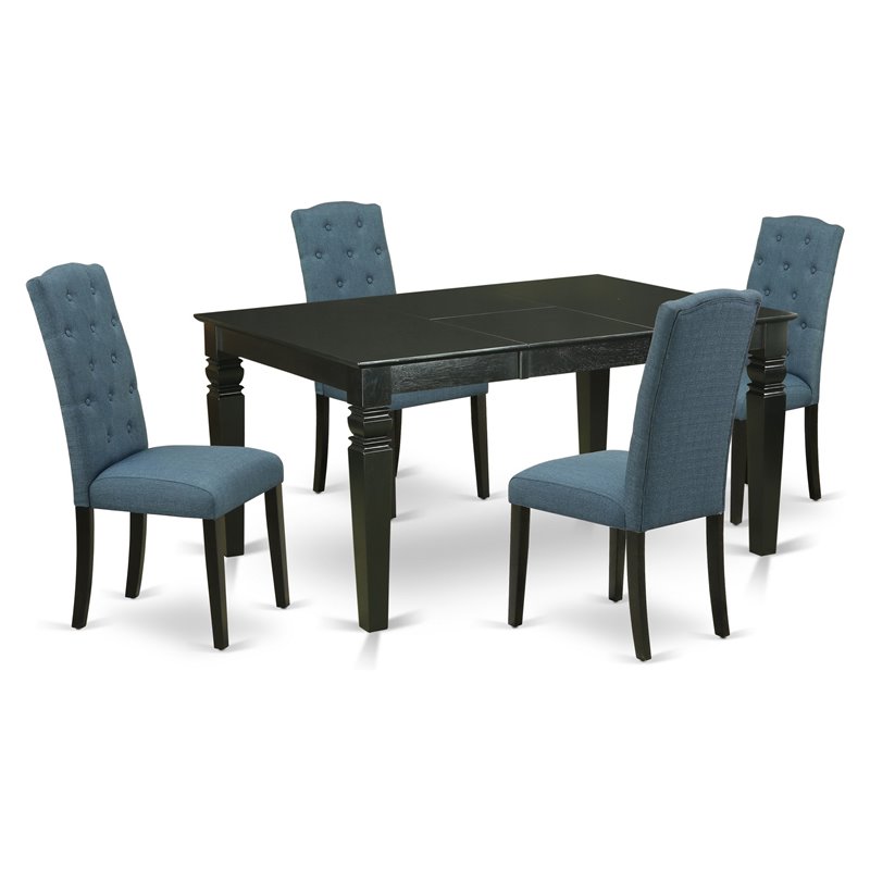Pemberly Row 5-Piece Rubberwood Dining Set with Blue Upholstered Chairs