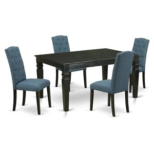Pemberly Row 5-Piece Rubberwood Dining Set with Blue Upholstered Chairs