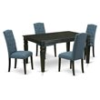 Pemberly Row 5-Piece Rubberwood Dining Set with Blue Upholstered Chairs