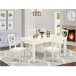Pemberly Row 5-Piece Wood Dining Set with Leather Chairs in Linen White