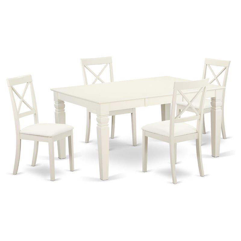 Pemberly Row 5-Piece Wood Dining Set with Leather Chairs in Linen White