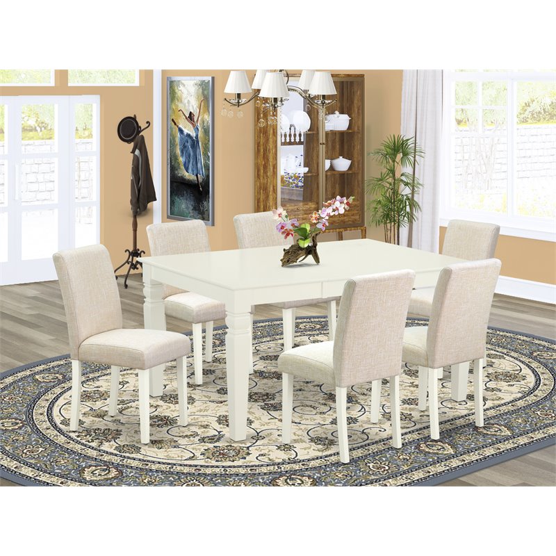 Pemberly Row 7-Piece Wood Dining Set with Fabric Seats in Linen White