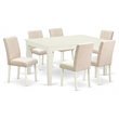 Pemberly Row 7-Piece Wood Dining Set with Fabric Seats in Linen White