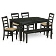 Pemberly Row 6-Piece Wood Kitchen Table Set in Black with Bench