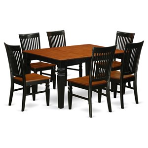 Pemberly Row 7-Piece Wood Dining Set in Black and Cherry with Storage Leaf