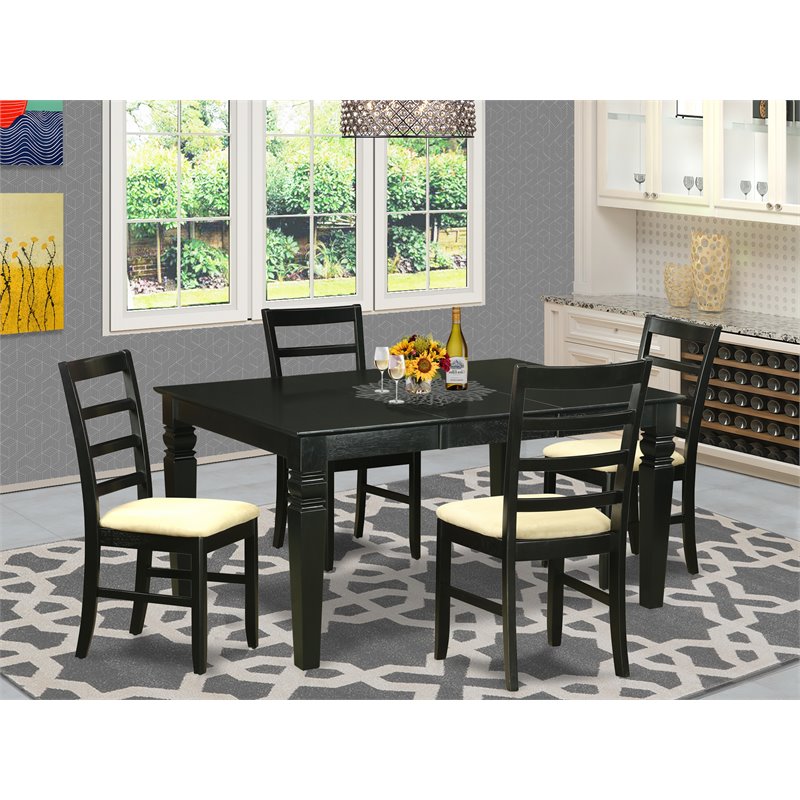 Pemberly Row 5-Piece Wood Dining Table Set in Black with Butterfly Leaf