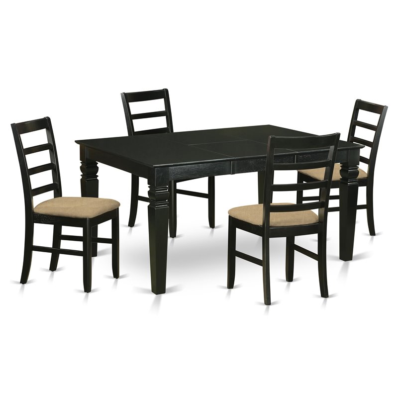 Pemberly Row 5-Piece Wood Dining Table Set in Black with Butterfly Leaf