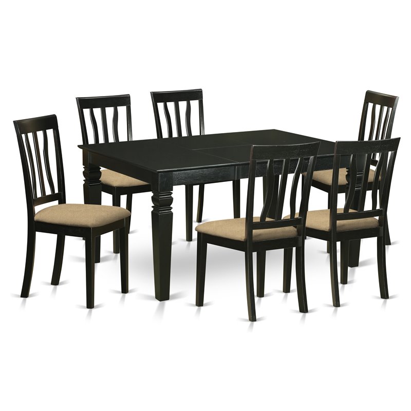 Pemberly Row 7-Piece Traditional Wood Dining Set in Black Finish