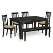 Pemberly Row 6-Piece Traditional Wood Dining Set with Bench in Black