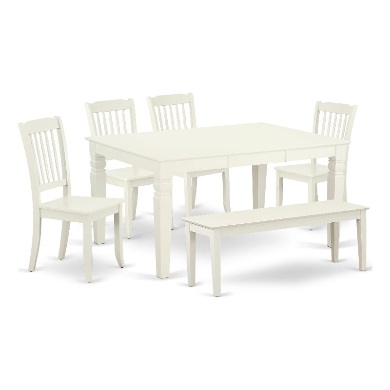 Pemberly Row 6-Piece Wood Dining Set with Bench in Linen White Finish