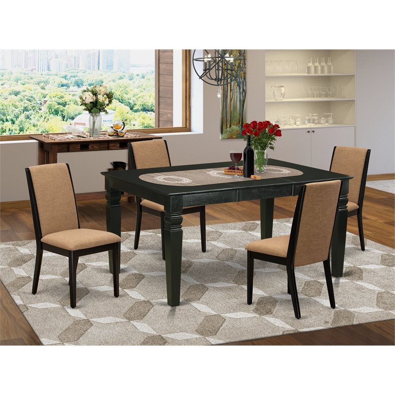 Pemberly Row 5-Piece Wood Dining Set with Parson Chairs in Black Finish