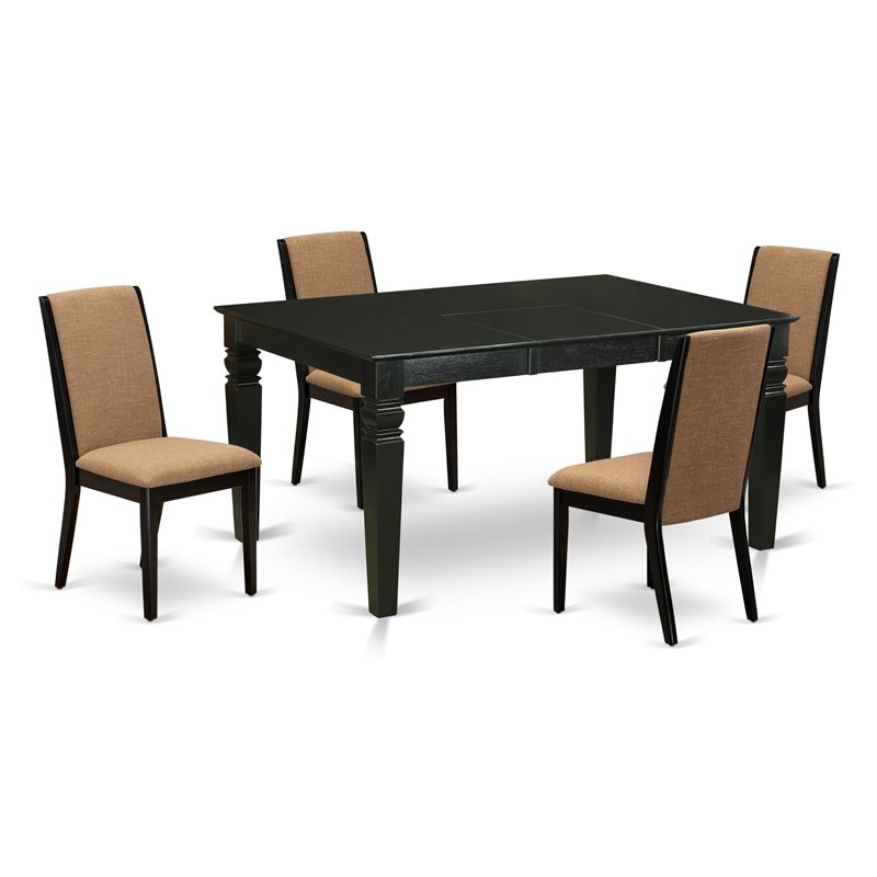 Pemberly Row 5-Piece Wood Dining Set with Parson Chairs in Black Finish