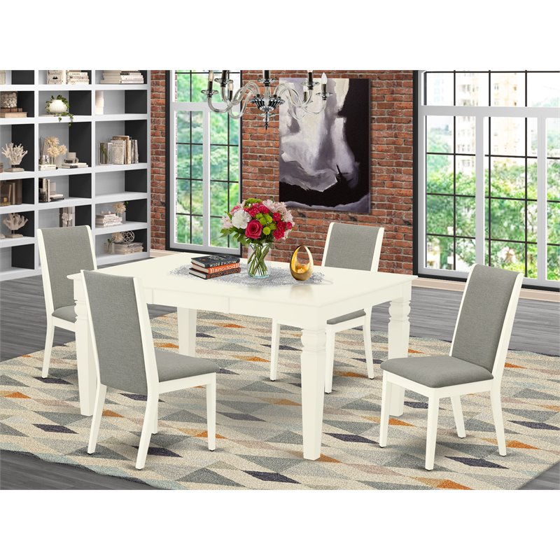 Pemberly Row 5-Piece Dining Set in Linen White with Upholstered Chairs