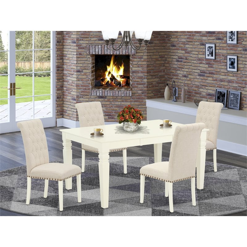 Pemberly Row 5-Piece Wood Dining Set in Linen White and Light Beige