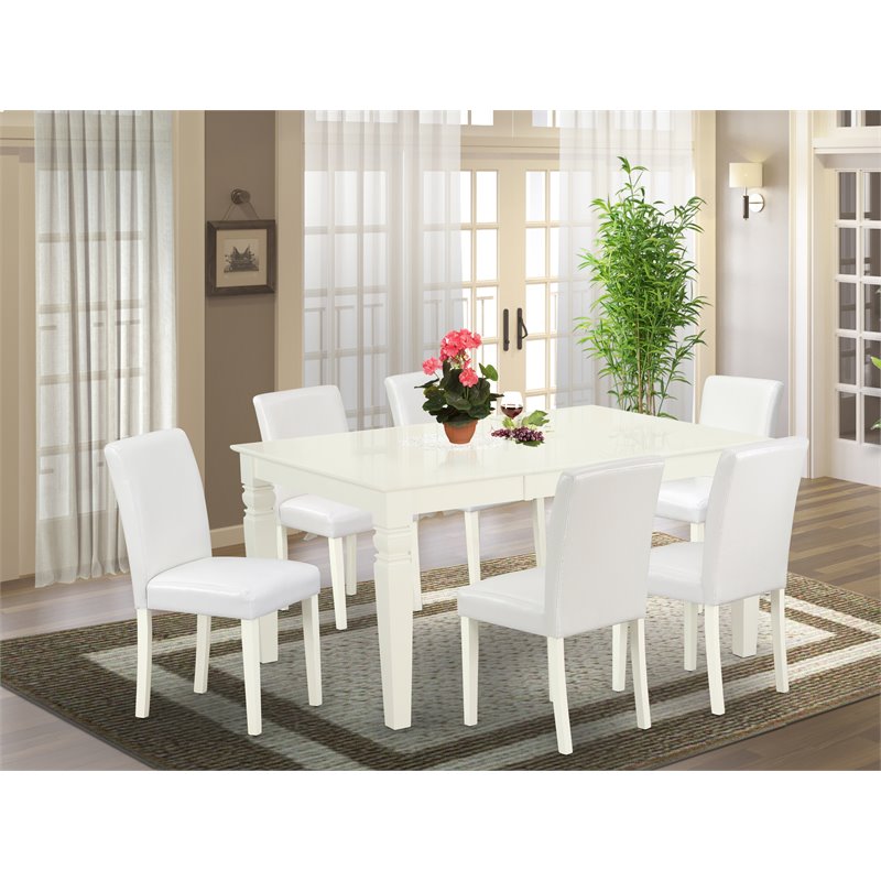 Pemberly Row 7-Piece Wood Dining Set with Parson Chairs in Linen White