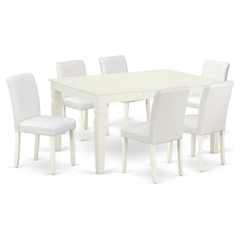 Pemberly Row 7-Piece Wood Dining Set with Parson Chairs in Linen White