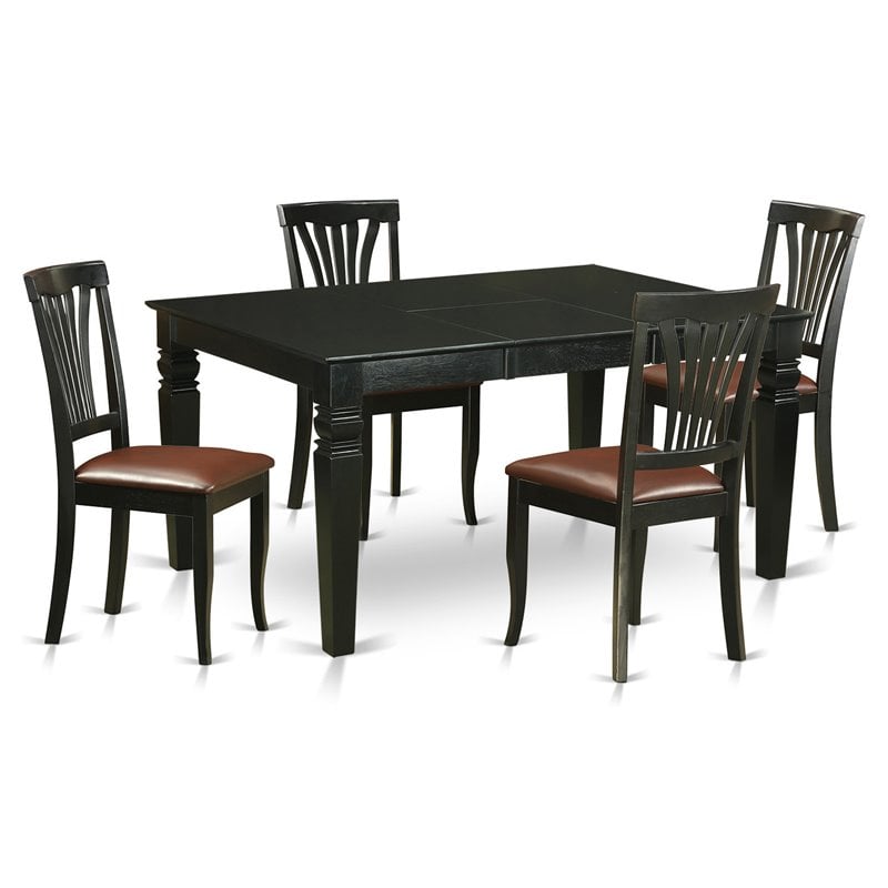 Pemberly Row 5-Piece Traditional Black Wood Kitchen Set with Storage Leaf