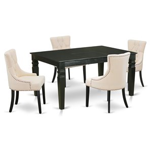 Pemberly Row 5-Piece Wood Dining Set in Black and Light Beige Upholstery