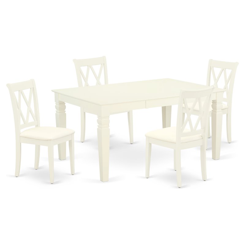 Pemberly Row 5-Piece Wood Dining Set with Linen Seat in White Finish