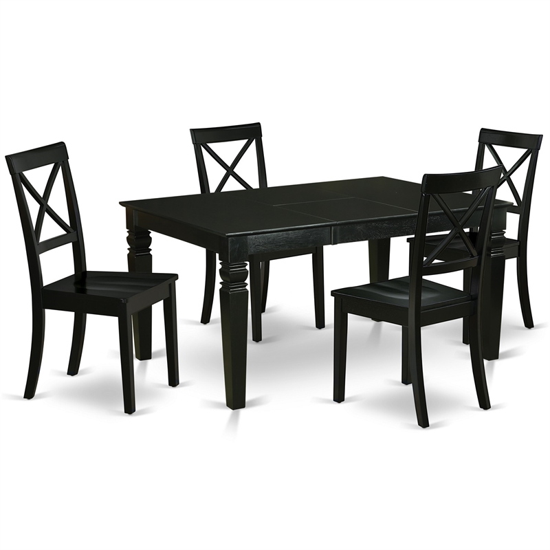 Pemberly Row 5-Piece Asian Hardwood Dining Set in Black Finish