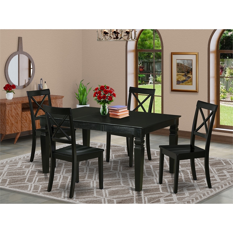 Pemberly Row 5-Piece Asian Hardwood Dining Set in Black Finish