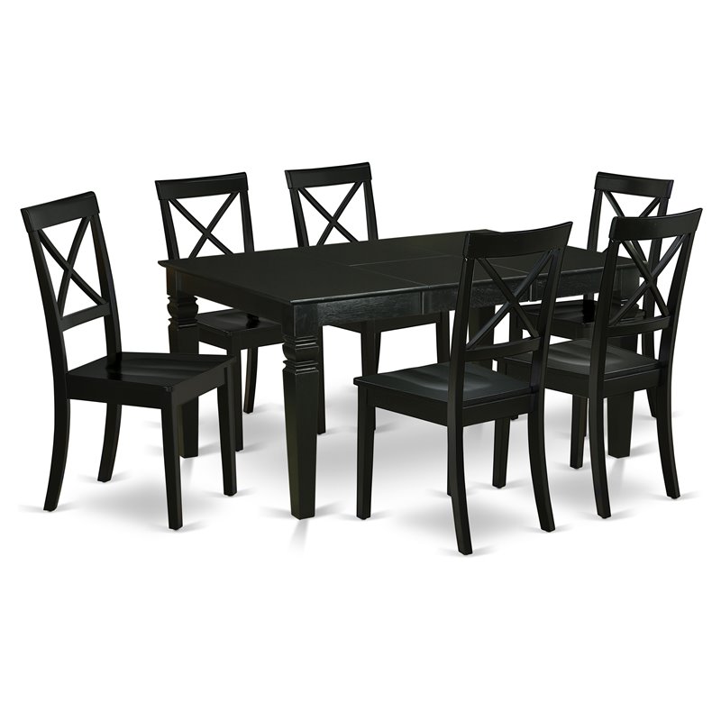 Pemberly Row 7-Piece Wood Kitchen Set with Wooden Chairs in Black