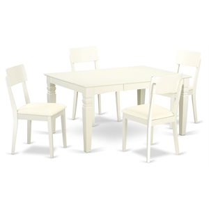 Pemberly Row 5-Piece Wood Dining Set with Faux Leather Seats in Linen White
