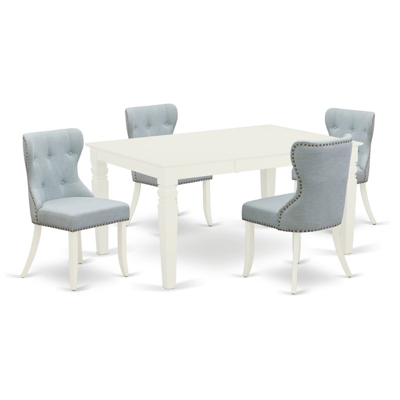 Pemberly Row 5-Piece Dining Set with Linen and Wood in Baby Blue & White