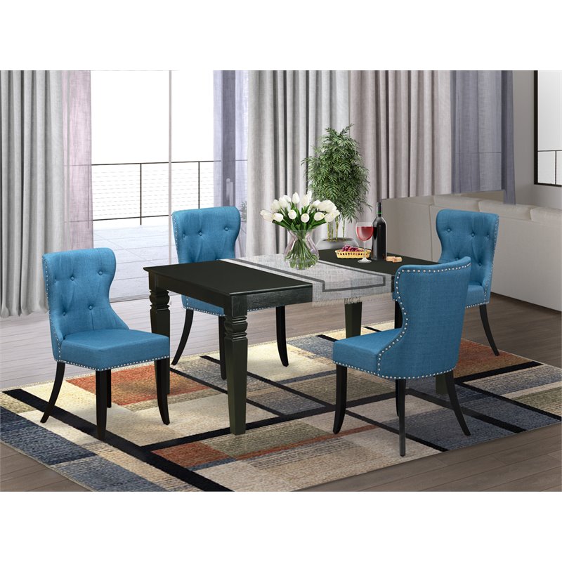 Pemberly Row 5-Piece Mid Century Wood Dining Set in Black & Mineral Blue