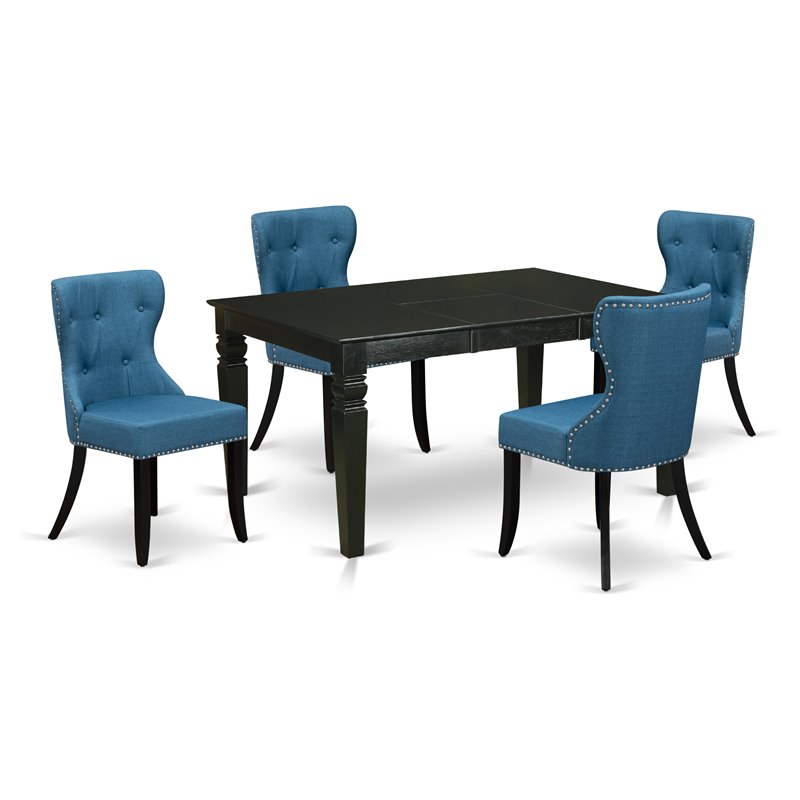 Pemberly Row 5-Piece Mid Century Wood Dining Set in Black & Mineral Blue