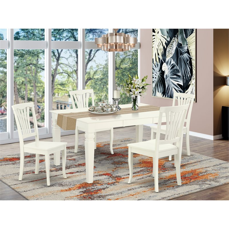 Pemberly Row 5-Piece Dining Set with Wood Seats in Linen White Finish