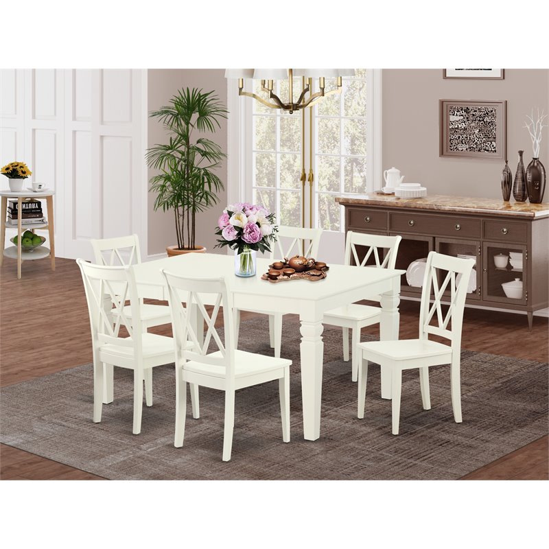 Pemberly Row 7-Piece Wood Dining Set with Butterfly Leaf in Linen White