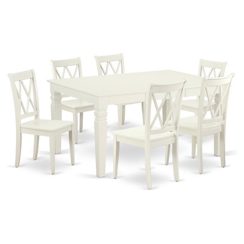 Pemberly Row 7-Piece Wood Dining Set with Butterfly Leaf in Linen White