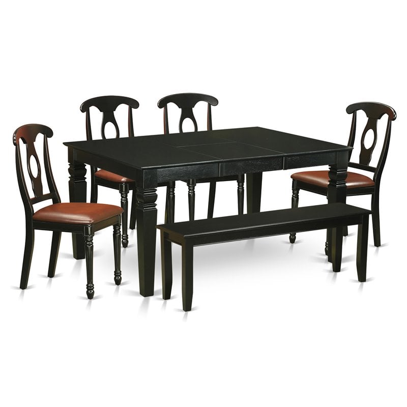 Pemberly Row 6-Piece Rubberwood Dining Set in Black with Bench