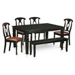Pemberly Row 6-Piece Rubberwood Dining Set in Black with Bench