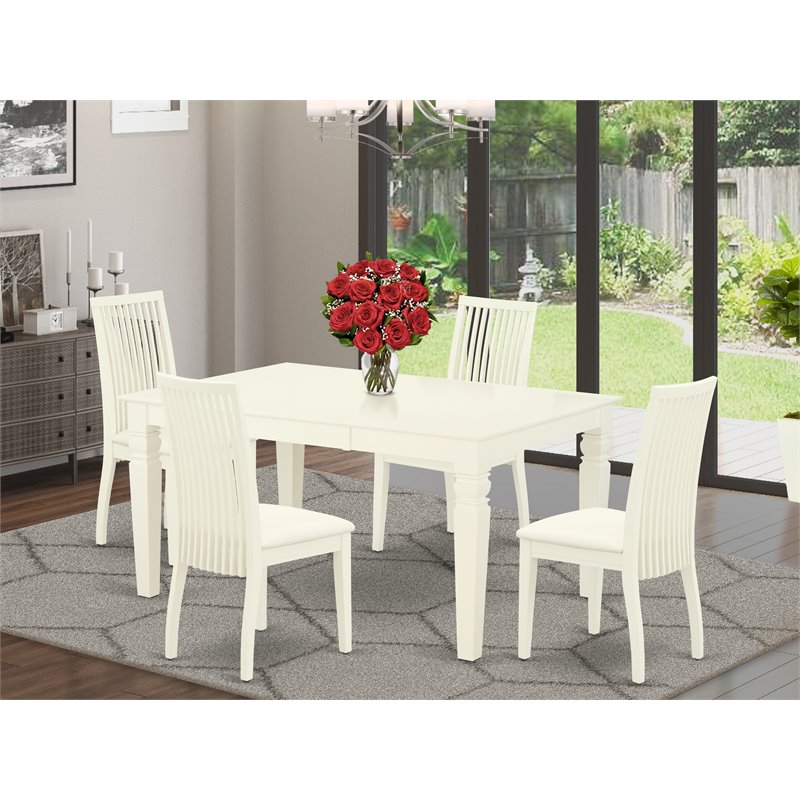 Pemberly Row 5-Piece Wood Dining Set with Linen Seats in White