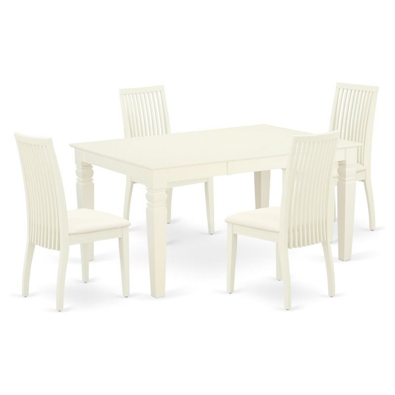 Pemberly Row 5-Piece Wood Dining Set with Linen Seats in White
