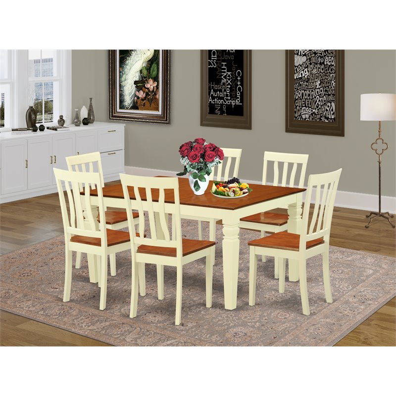 Pemberly Row 7-Piece Wood Dining Set in Two-Tone Buttermilk/Cherry Finish