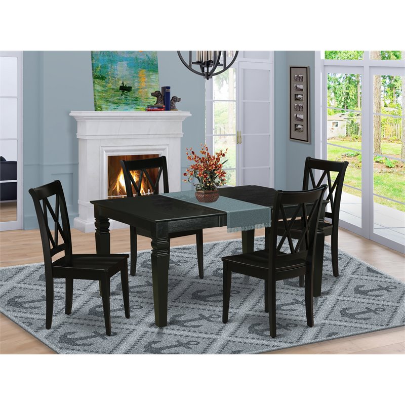 Pemberly Row 5-Piece Wood Dining Set with Rectangular Table in Black