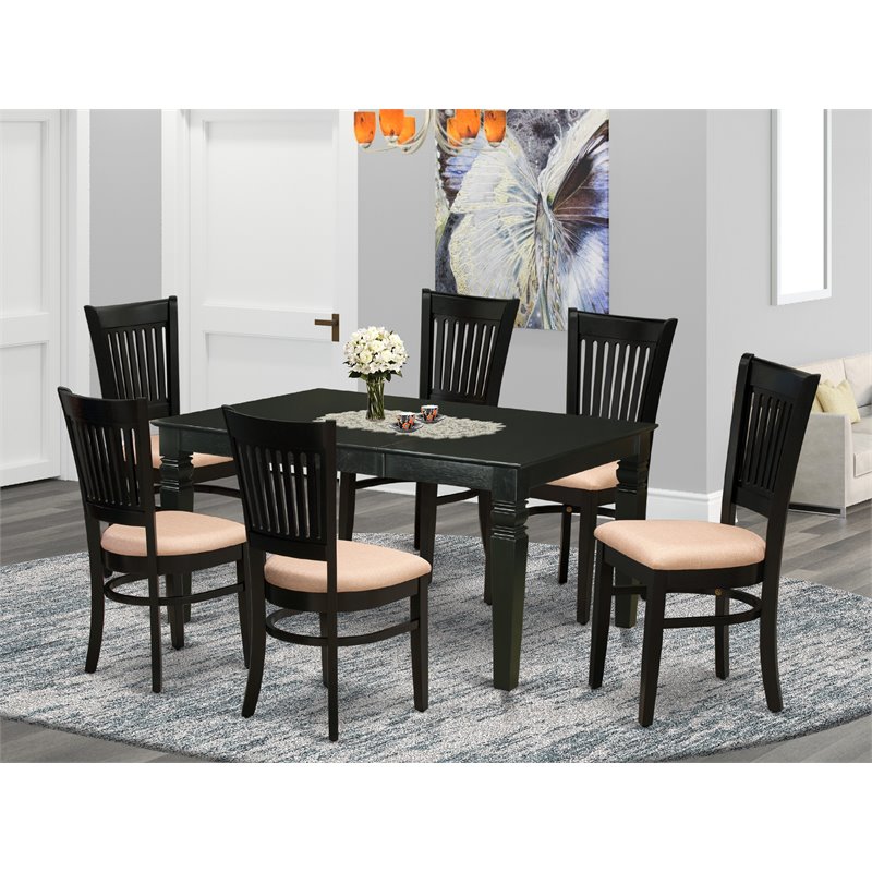 Pemberly Row 7-Piece Wood Dining Set with Fabric Seats in Black