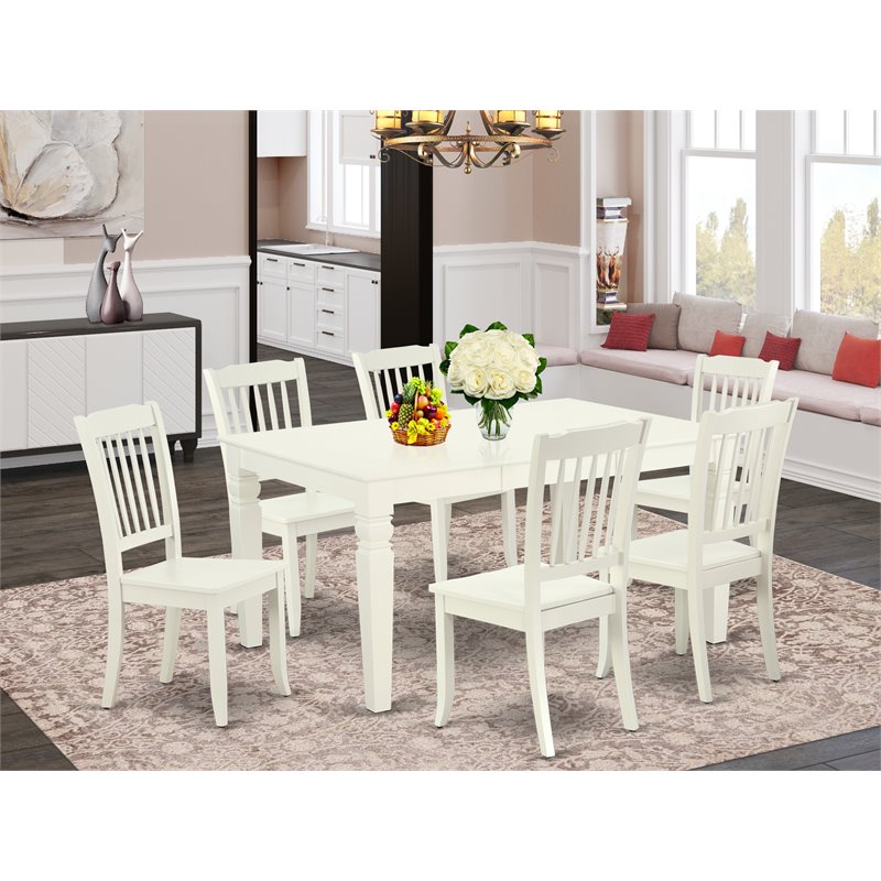 Pemberly Row 7-Piece Wood Dining Set with Slat-Back Chairs in Linen White