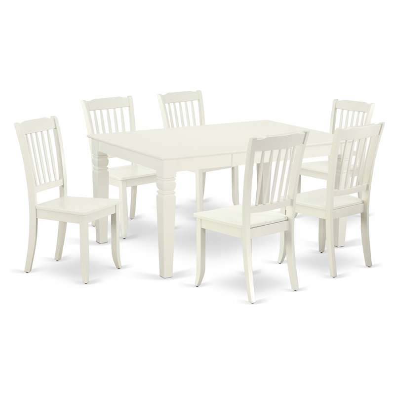 Pemberly Row 7-Piece Wood Dining Set with Slat-Back Chairs in Linen White