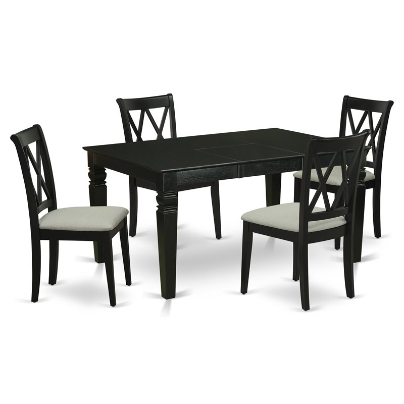 Pemberly Row 5-Piece Square Dining Set with Black Finish and Linen Seats
