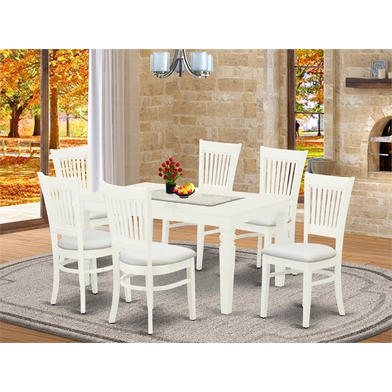 Pemberly Row 7-Piece Dining Set with Linen White Finish and Cushion Seats