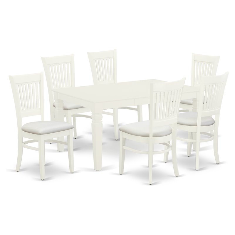 Pemberly Row 7-Piece Dining Set with Linen White Finish and Cushion Seats