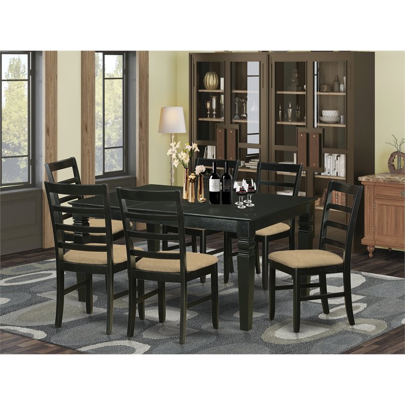 Pemberly Row 7-Pc Wood Dining Set with Linen Seat and Black Finish