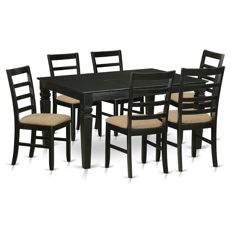 Pemberly Row 7-Pc Wood Dining Set with Linen Seat and Black Finish