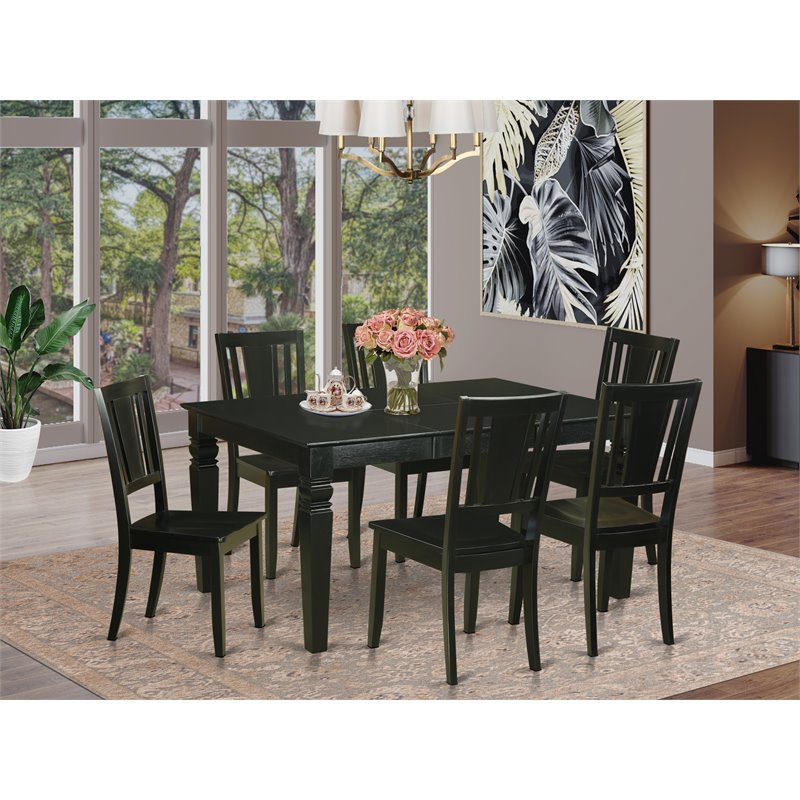 Pemberly Row 7-Pc Wood Dining Set with Chair Seats in Black Finish